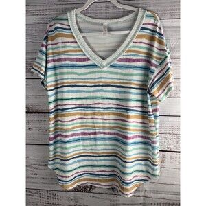Honeyme Womens Shirt Size Small Multicolor Striped Soft Casual Tunic